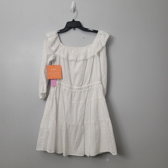 LDT Ashley Off-the-Shoulder ¾ Blouson Sleeve Ruffle Drawstring Tie Waist… - Picture 6 of 10